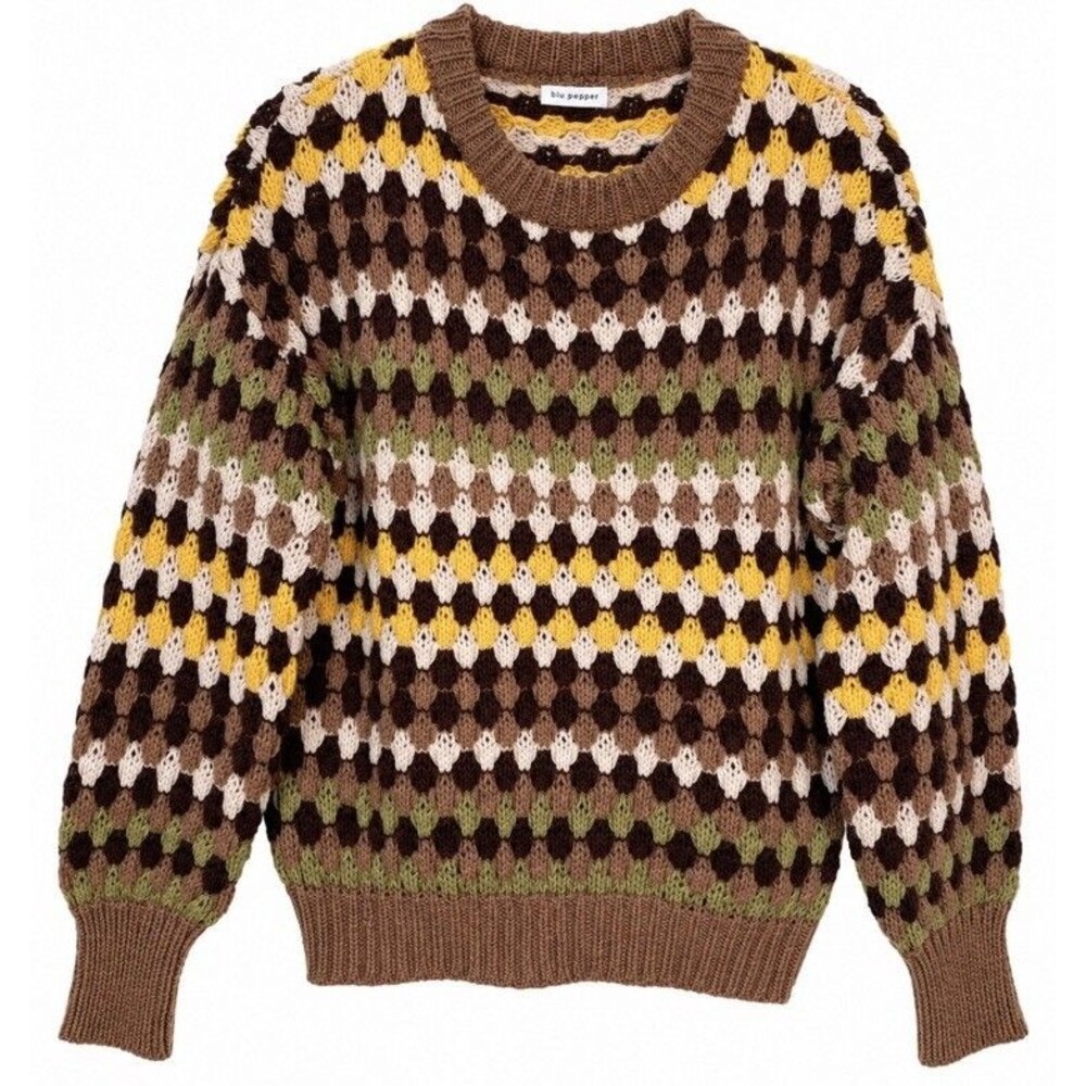 Blu Pepper Women’s Chunky Knit Sweater Fall Retro Multicolor Cozy Pullover
